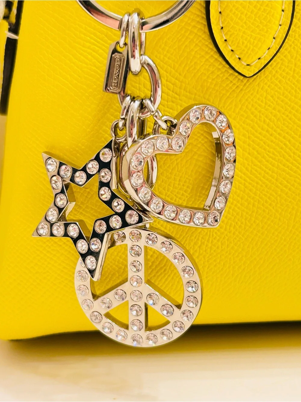 RARE Coach Y2K Swarovski Star Heart & Peace Sign Keychain/ Bag Charm
